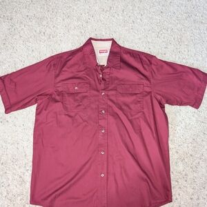 Wrangler Shirt Mens Large Red/Burgundy Button Up Short Sleeve
